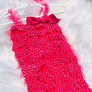 Baby girl romper 24 mo plus handmade hair bow pink white polka dot adorable!